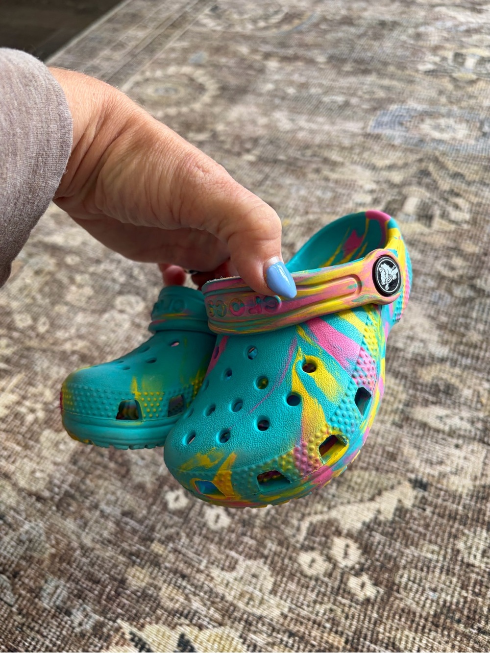 CROCS Kids Teal Tie-Dye Clog with Pink & Yellow Accents